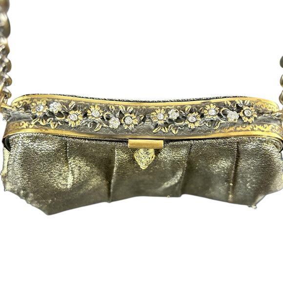 Menbur Event Clutch Gold Tone Metallic Bejewelled Ornate Clasp Retro Handbag - Picture 6 of 14